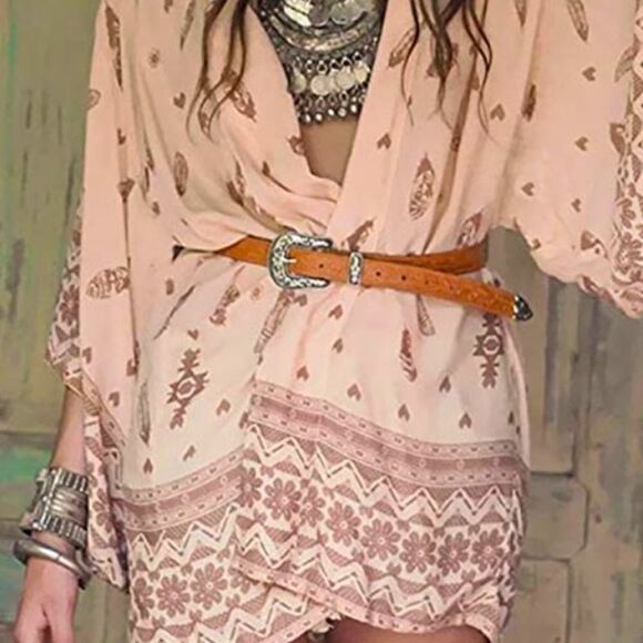 Pink Short Longhorn Belted Kimono - Picture 1 of 9